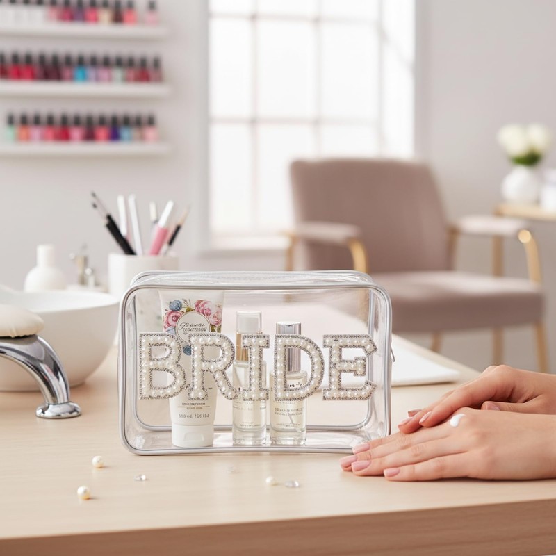 OHiZVZV 2-Piece Bride Makeup Case Set, Cosmetic Pouch & Toiletry