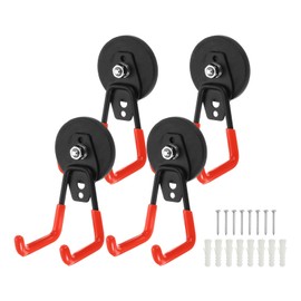 HARFINGTON 4pcs Storage Magnetic Hooks 2.6" Portable Garage Utility Storage Hooks with Anti-Slip Coating for Metal Cabinet Garage Tools Hammer Toolbox Cords, Orange