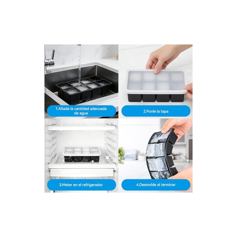 2Pcs ，Moldes De Silicona Para Cubitos De Hielo，8 Cavidade Moldes