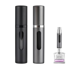 ANTOKX Reiseparfüm Nachfüllbare Flasche Zerstäuber - 2-Pack 5ML Pocket Parfüm Zerstäuber, Auslaufsichere kleine Parfüm Sprühflasche Tragbarer Parfüm Zerstäuber (Schwarz & Grau)