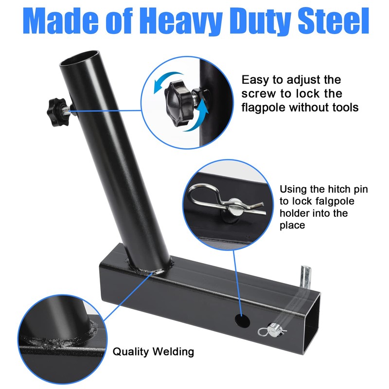 DenForste Hitch Flag Pole Holder, Flagpole Hitch Mount Universal, Angled