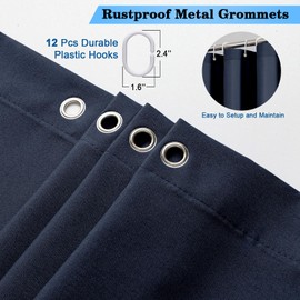 OVZME Zora 96 Inch Shower Curtain Set with 12 Plastic Hooks, Plain Fabric Shower Curtain for Bathroom - Extra Long Shower Curtain, Water Resistance, Machine Washable Soft Cloth, 72WX96L, Navy Blue