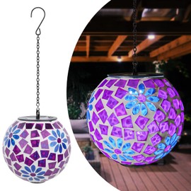 Solar Hanging Lantern Solar Outdoor Lanterns Mosaic Gazing Ball Outdoor Hanging Lights Outdoor Lights Waterproof Garden, Patio, Pathway & Yard Décor (Purple)