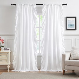 White Ruffle Curtains 84 Inches Long for Bedroom Living Room Soft Touch Fabric Rod Pocket Light Filtering Romantic Ruffle Curtains for Girls Room Opaque Window Privacy Decor, 2 Panels Set, 52x84