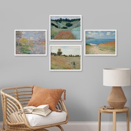 SIGNWIN Framed Poster Monet Pastel Botanical Floral Coastal Collage Wilderness Nature Illustrations Fine Art Retro Country/Farmhouse Vintage for Living Room, Bedroom, Office - 8"x10"x 4 White