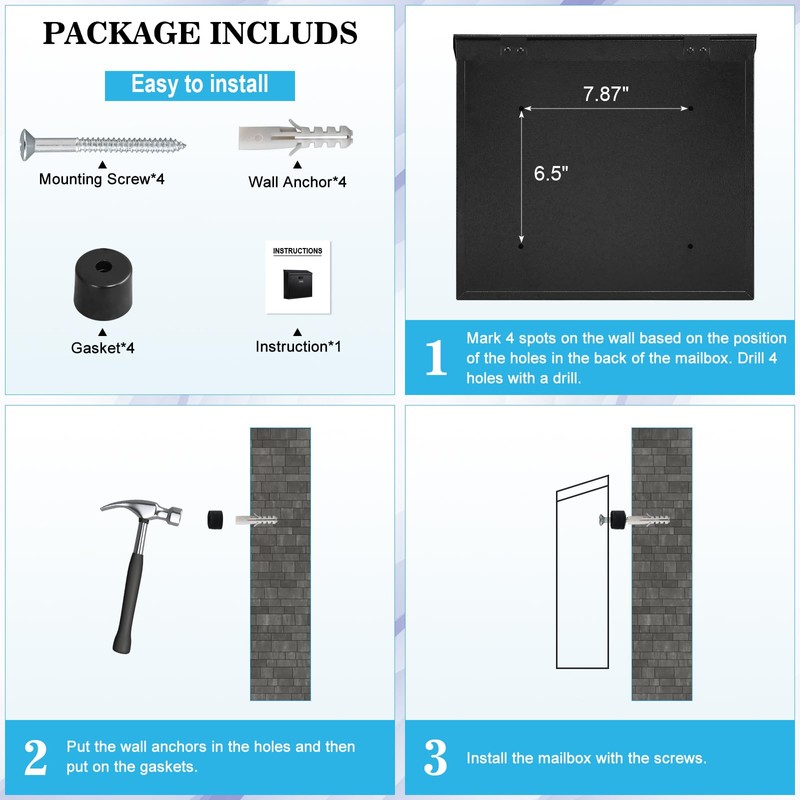 xydled Mail Boxes with Combination Lock,Locking Mailbox Wall Mounted,Security Metal