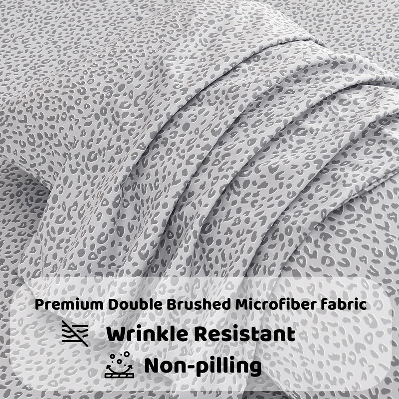 Mooreeke Leopard Cheetah Printed Full Bed Sheets, Soft Microfiber Bedding