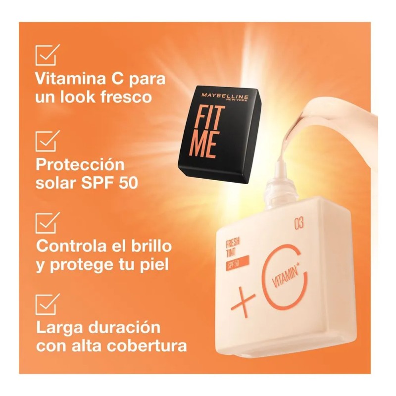 Maybelline Base Fit Me Fresh Tint 30ml, larga duración, alta