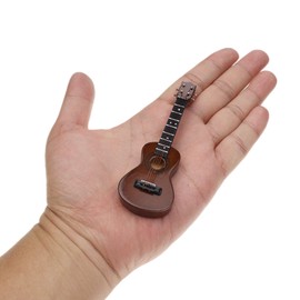Dselvgvu Wooden Miniature Ukulele with Stand and Case Mini Musical Instrument Ukulele Replica Collectible Figurines Model Home Decoration Display Ornament (3.93"x1.29"x0.47", Brown)
