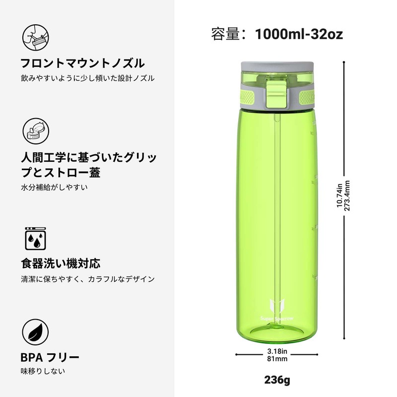 Super Sparrow Water Bottle - 1L - USA Tritan BPA-Free