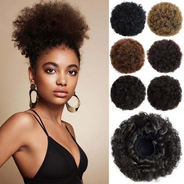 YAMEL Afro Puff Drawstring Ponytail Medium Bun Extensions Darkest Brown Synthetic Updo Hair Pieces for Black Women