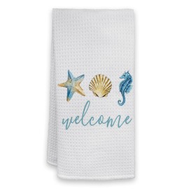 HIWX Coastal Kitchen Towels, Relax Beach House Decorative Kitchen Towels and Dish Towels, Beach Kitchen Towels, Ocean Nautical Hand Tea Towels Beach Towel for Kitchen Bathroom Decor 16x24 Inches