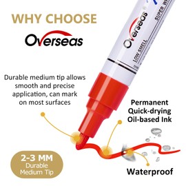 Overseas Paint Markers Pens - 8 Colors Permanent Markers, Medium Tip, Quick Dry and Assorted Color Oil Based Paint Pens for Metal, Stone, Wood, Plastic, Rubber, Rock Painting, Mugs, Canvas, Glass