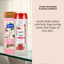 Suave Body Wash Variety 2-Pack – Sweet Vanilla Silk & Strawberry Delight for Hydrating and Gently Cleansing Skin, 18 Oz Ea