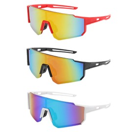 AYNKH 3 Pcs Cycling Glasses bike glasses windproof, quick glasses, sports glasses, suitable for outdoor activities such as cycling and fishing (black, red, white)