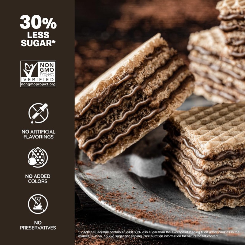 Loacker Quadratini Dark Chocolate Wafer Cookies LARGE - 30% Less