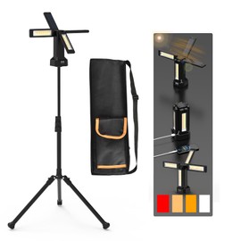 13200mAh Rechargeable Solar Work Light with Folding Stand and Carrying Bag, AODOO 8000 Lumen Stepless Dimmable, White/Warm/Nature White/RED(SOS) with Detachable Tripod (Black) (Black)