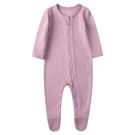 Owlivia Organic Cotton Baby Pajamas, Boys Girls 3-Pack Zip Front Sleep 'N Play, Footed Sleeper, Long Sleeve(3-6 Months, Mauve&Light Grey&Dark Grey)