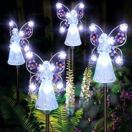 GIGALUMI Solar Angel Garden Stake Lights - 4 Pack Angel Solar Lights Outdoor Garden, Eternal Light Angel with 7 LEDs for Cemetery Grave Decorations, Memorial Gift, Christmas Yard Art, Sympathy Gift