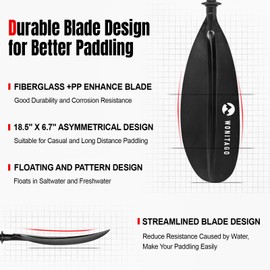 WONITAGO Kayak Paddles with Fiberglass Shaft and Reinforced PP Blade, Floating Adjustable Kayaking Oars, 3 Piece, 240-260 cm/94-102 Inches, Black