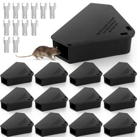 12 Pack Mouse Bait Station with Keys - Outdoor Refillable Mouse Bait Station Reusable Mice Small Rats Poisoning Station Box for Indoor Outdoor Kitchen Garage, Safe for Kids and Pets