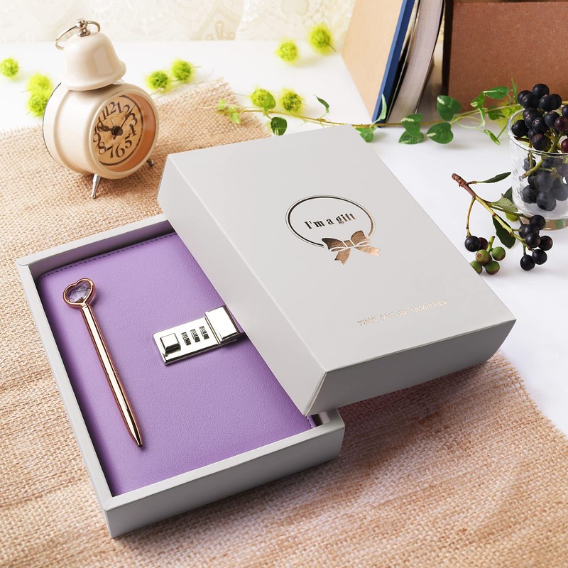 Diary with Lock for Women, B6 Leather Diary with Pen,