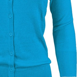 YEMAK Cárdigan de punto para mujer – Manga 3/4 cuello redondo básico clásico casual botón abajo suave ligero punto superior CO079-TQS-M turquesa