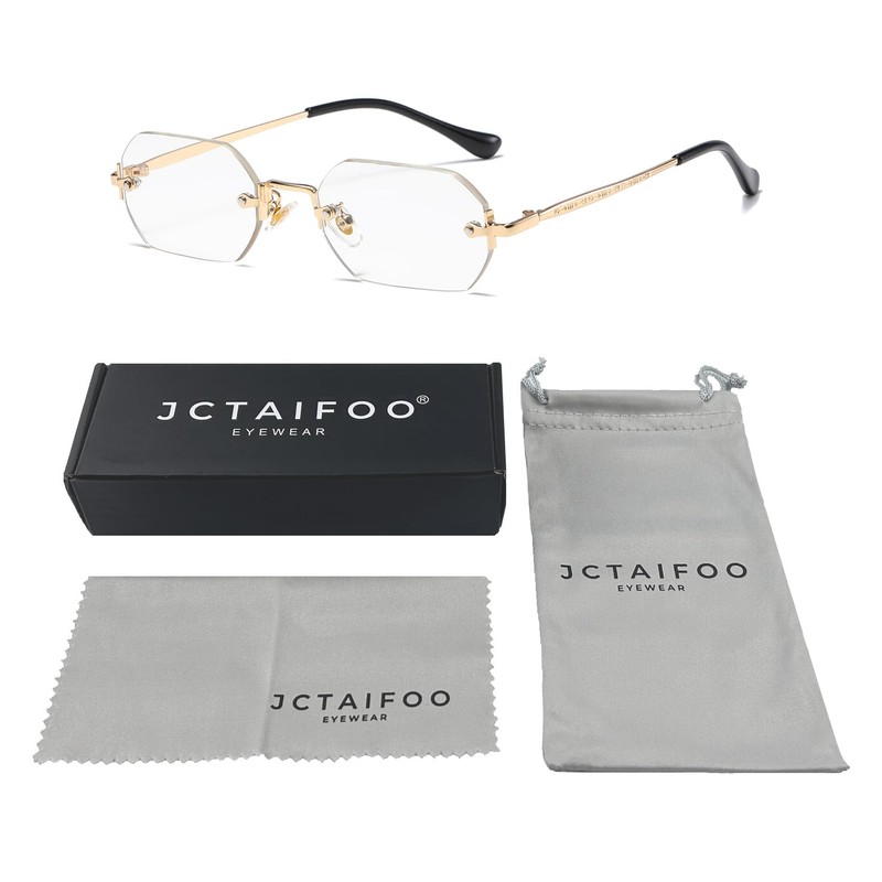 JCTAIFOO Retro Rimless Rectangular Sunglasses Women Men Vintage Slim Rectangular