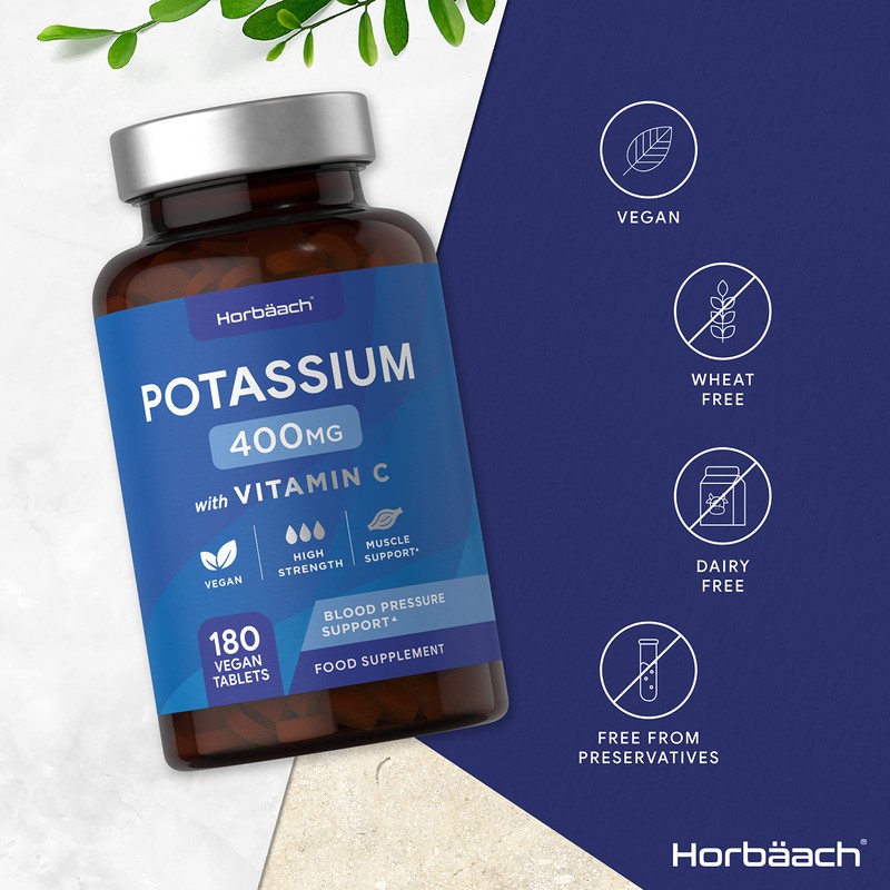 Potassium Supplement 400mg with Vitamin C | 180 Vegan Tablets