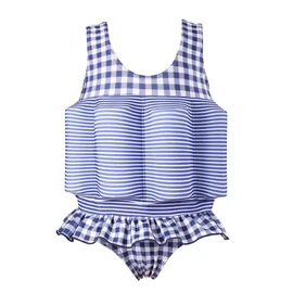 FYMNSI - Bañador flotador para niños con flotabilidad ajustable para niños y niñas, Azul (Cuadros Rayas), 18-24 Meses