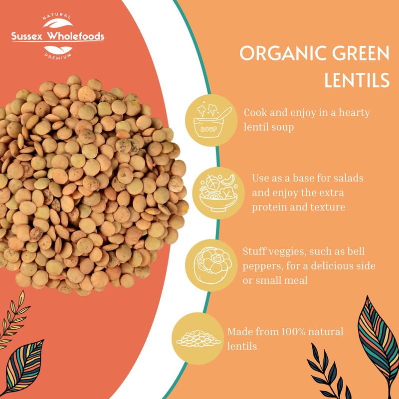Sussex Wholefoods Organic Green Lentils 500g - Protein-Packed, Nutritious &