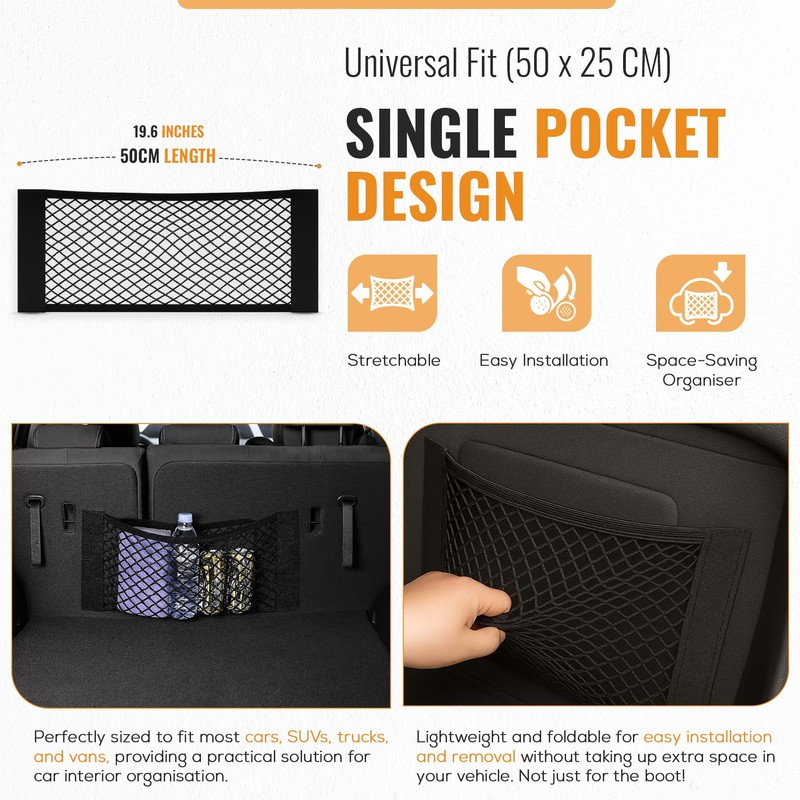 TYGA Car Boot Cargo Net, Elastic Mesh Storage Organiser for