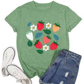 Ascrazy Strawberry Shirt for Women Fruit Lover T-Shirt Strawberries Farmer Gardener Tee Tops