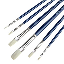 Silver Brush Limited BR-1951 Bristlon Long Handle Flat Brushes with Very Stiff White Synthetic Tips, 6pc Premium Artist Painting Set for Acrylic, Oil, Watercolor & All Media, Sizes 00, 0, 1, 2, 4, & 6