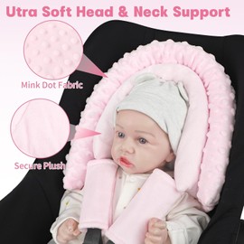 Infant Car Seat Insert, HNHUAMING Baby Car Seat Head & Body Support with 2 Straps Pads, Ultra Soft Newborn Preemie Carseat Insert Cushion for Girls Boys, Fits Car Seat, Stroller, Swing, Bouncer, (Pink)