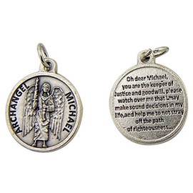Religious Gifts Silver Toned Base Saint Michael God's Leader Medal with Prayer Protection Pendant, 3/4 Inch