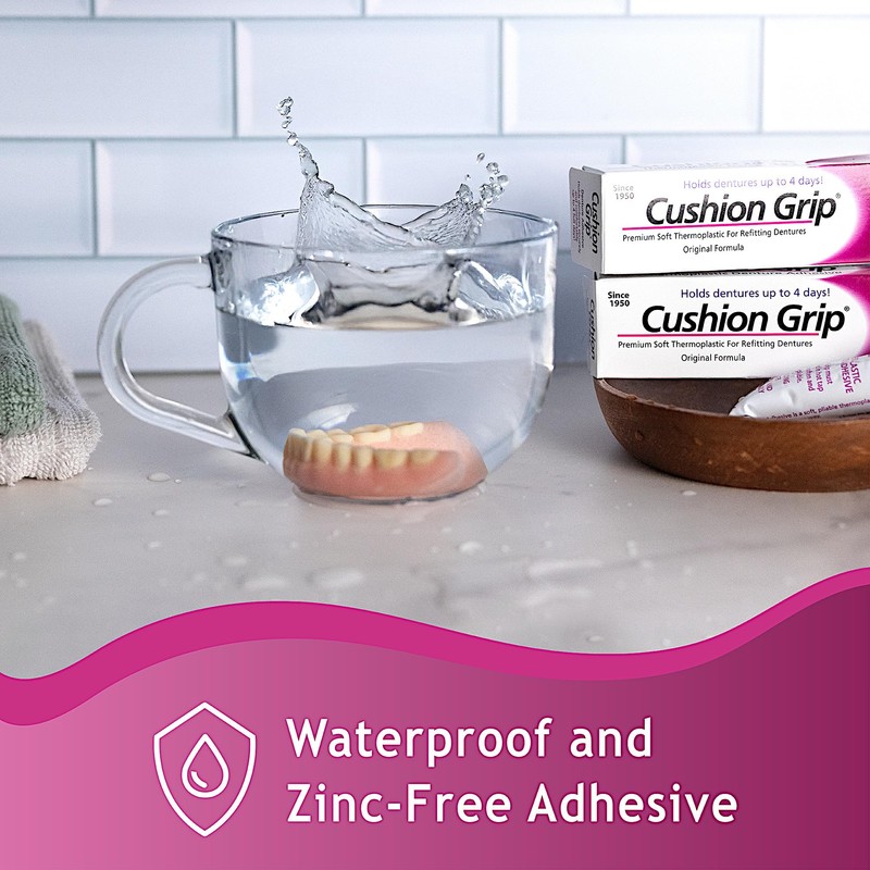 Cushion Grip Thermoplastic Denture Adhesive 1oz–Extra Strong Hold Up to