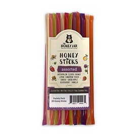 The Honey Jar - Variety Pack Honey Sticks 20 Count with assorted flavors of honey straws, Made in USA with real honey.