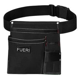 FUERI Tool Belt Bag Pouch 10 Pocket Men Nylon Tools Belts Pouches for Construction Carpenter Electrician Framing Welding Ironwork Adjustable Single Side - Black