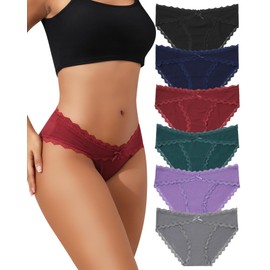 LEVAO Womens Underwear Cotton Cheeky Bikini Panties for Women Lace Stretch Hipster Ladies Briefs Multipack S-XXL