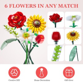 OSDUE Flower Bouquet Building, Artificial Flowers Building Blocks, Flower Bouquet Adult Building Kit Sets, Decorative Home Accessories for Gift, Valentine's Day Idea, Building Bricks ​Construction Set