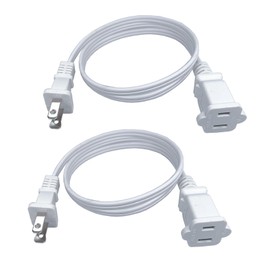 3 Foot Extension Cord, 2 Prong Small AC Power Cord White, 18 AWG Power Cable for Indoor Use, Male to Female Extension Cord, NEMA 5-15P to NEMA 5-15R, 2 Pack
