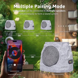 MIKK Outdoor Rock Speakers Waterproof Patio with Lights Color,Multi-Sync Up to 100 Speakers Pairing Solar Powered Rock Speaker Rechargeable for Pool Party Yard Garden Outside 2 Pack