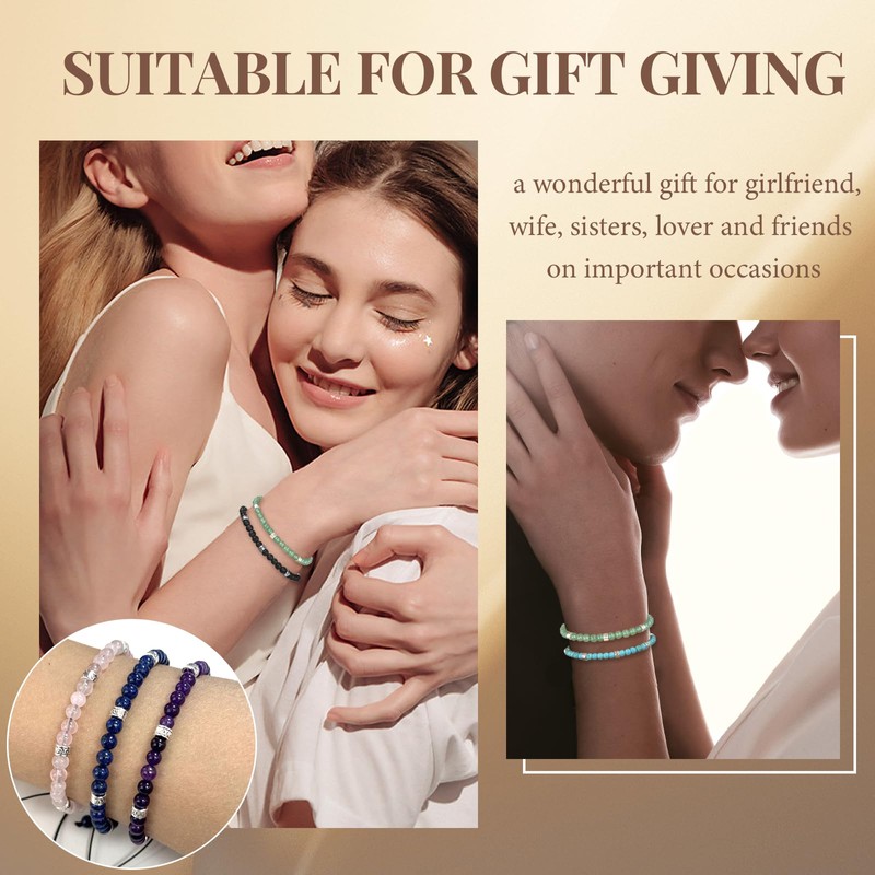 XSDSLS Bead Bracelets for Women 4mm Natural Stone Bracelet Adjustable