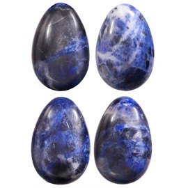SUNYIK Pack of 4 Polished Worry Stone Crystal Eggs Decoration, Pocket Palm Healing Stone Set for Stress Reliving Chakra Reiki Meditation, Sodalite Stone