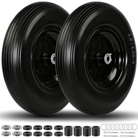 4.80/4.00-8 Tire and Wheel, 16” Wheelbarrow Tires Flat Free, with 5/8” Bearings & 3” Centered Hub, Includes 3/4” Bearings, Spacer Kit for Wheelbarrows, Garden Carts, Utility Wagons