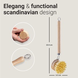 Long Handle Palm Pot Brush, Bamboo Dish Scrub Brushes, Sisal Bristles Brush, Durable Scrubber Cleaning Kit with Union Fiber and Tampico Fiber for Cleaning Pots, Pans