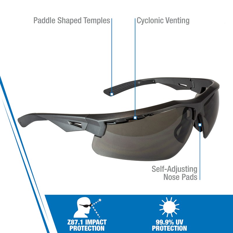 Radians Thraxus™ Safety Eyewear - Gun Metal Frame - Smoke