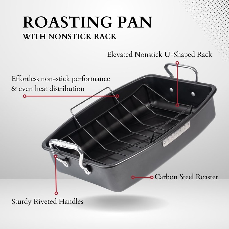 HAPPIELS 17 x 13 inch Roasting Pan with Rack, 20-25