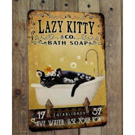 Signs for Mankind Lazy Kitty Bath Soap - Save Water, Use Your Tongue Metal Poster Sign